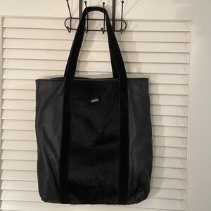 Maison Scotch Sumptuous Black Leather Animal Hair Suede Straps Tote Bag